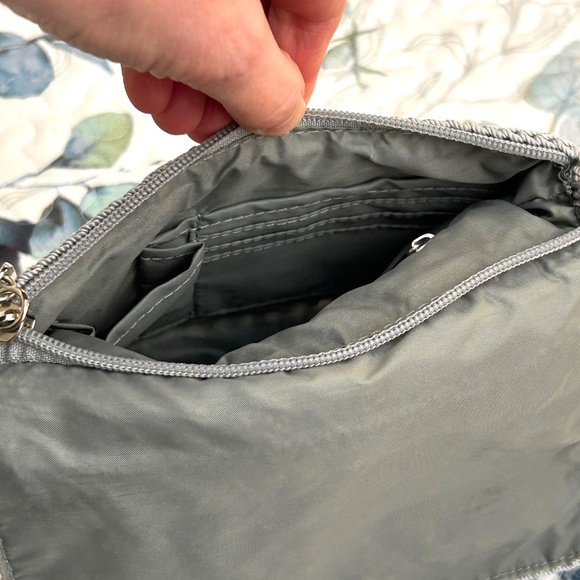 Like New The SAK Crochet Crossbody with Satin Ribbon Silver Grey Flap/Zipper - Picture 6 of 14